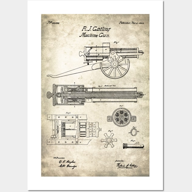 Gatling Gun Patent - 1862 Machine gun - S Wall Art by SPJE Illustration Photography